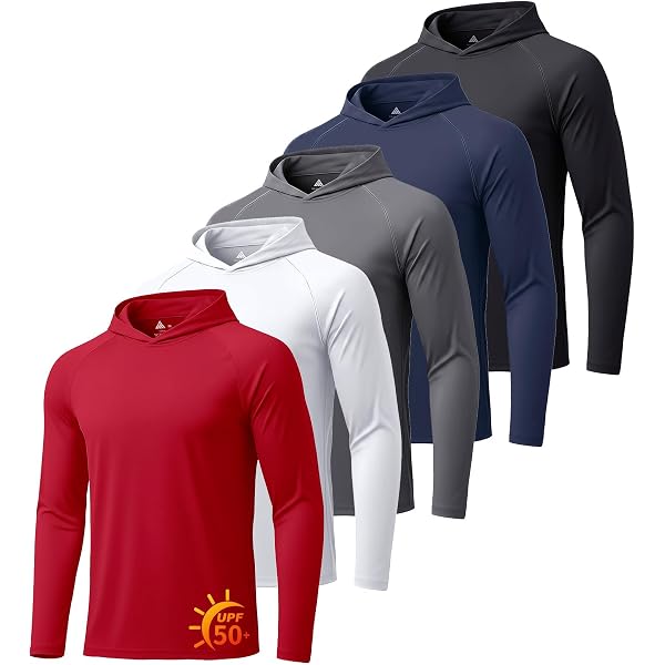 ZITY 5 Pack Men's Sun Protection Long Sleeve Hoodie Shirts UPF 50+